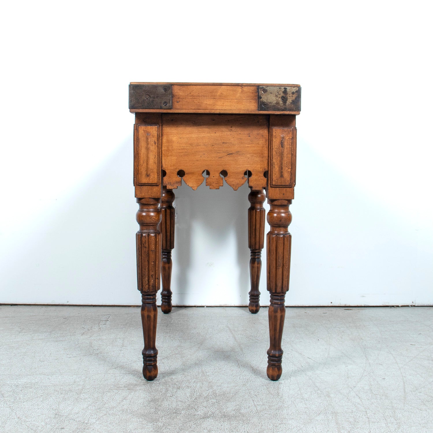 Rare 19th Century French Walnut Billot de Bucher or Butcher Block with Inlaid Trictrac Game Top