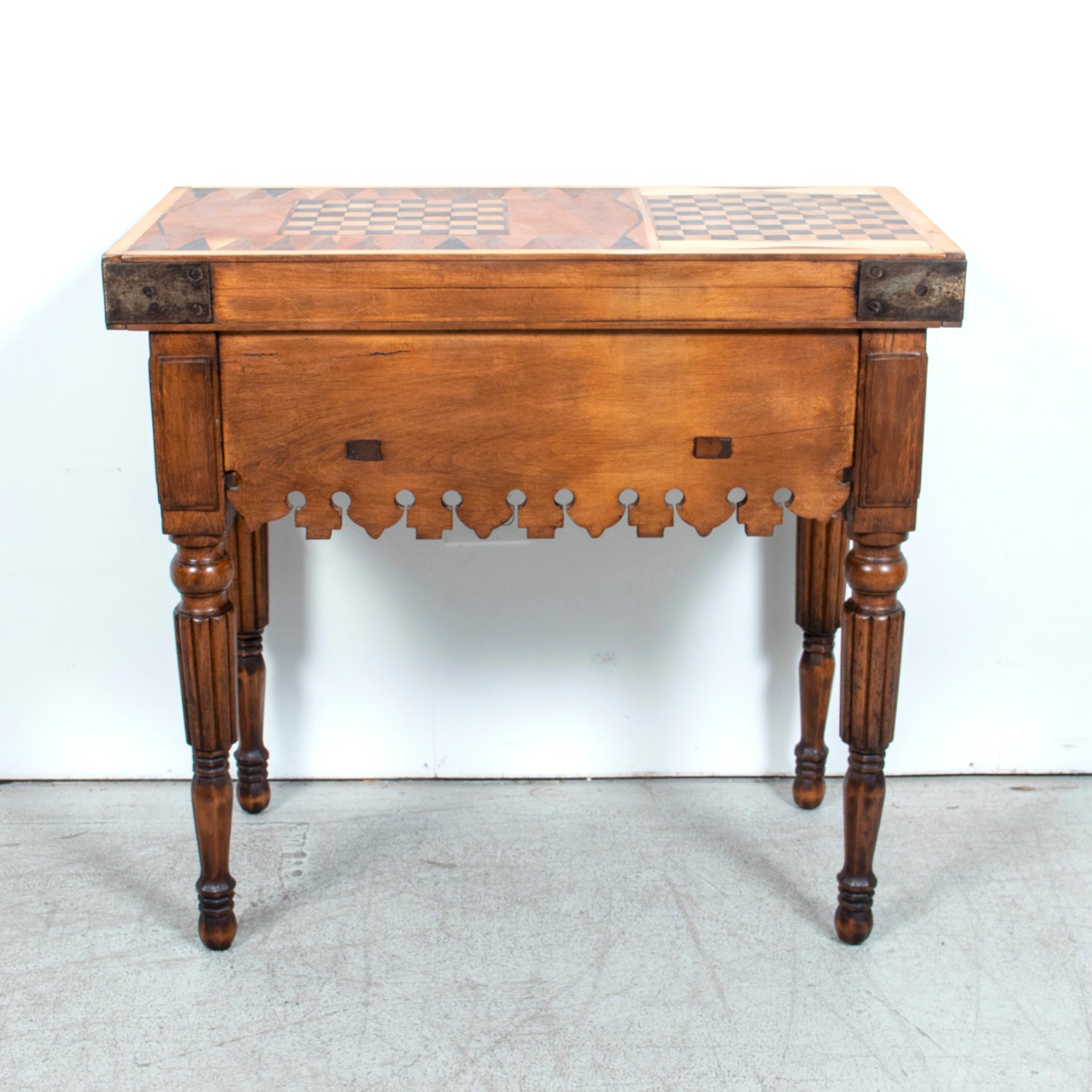 Rare 19th Century French Walnut Billot de Bucher or Butcher Block with Inlaid Trictrac Game Top