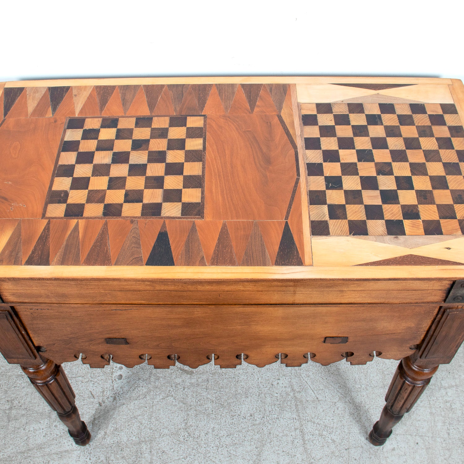 Rare 19th Century French Walnut Billot de Bucher or Butcher Block with Inlaid Trictrac Game Top