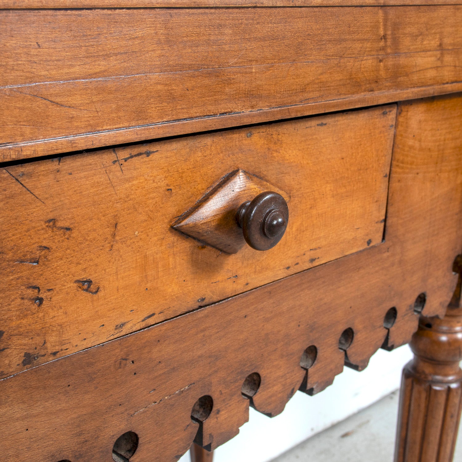 Rare 19th Century French Walnut Billot de Bucher or Butcher Block with Inlaid Trictrac Game Top