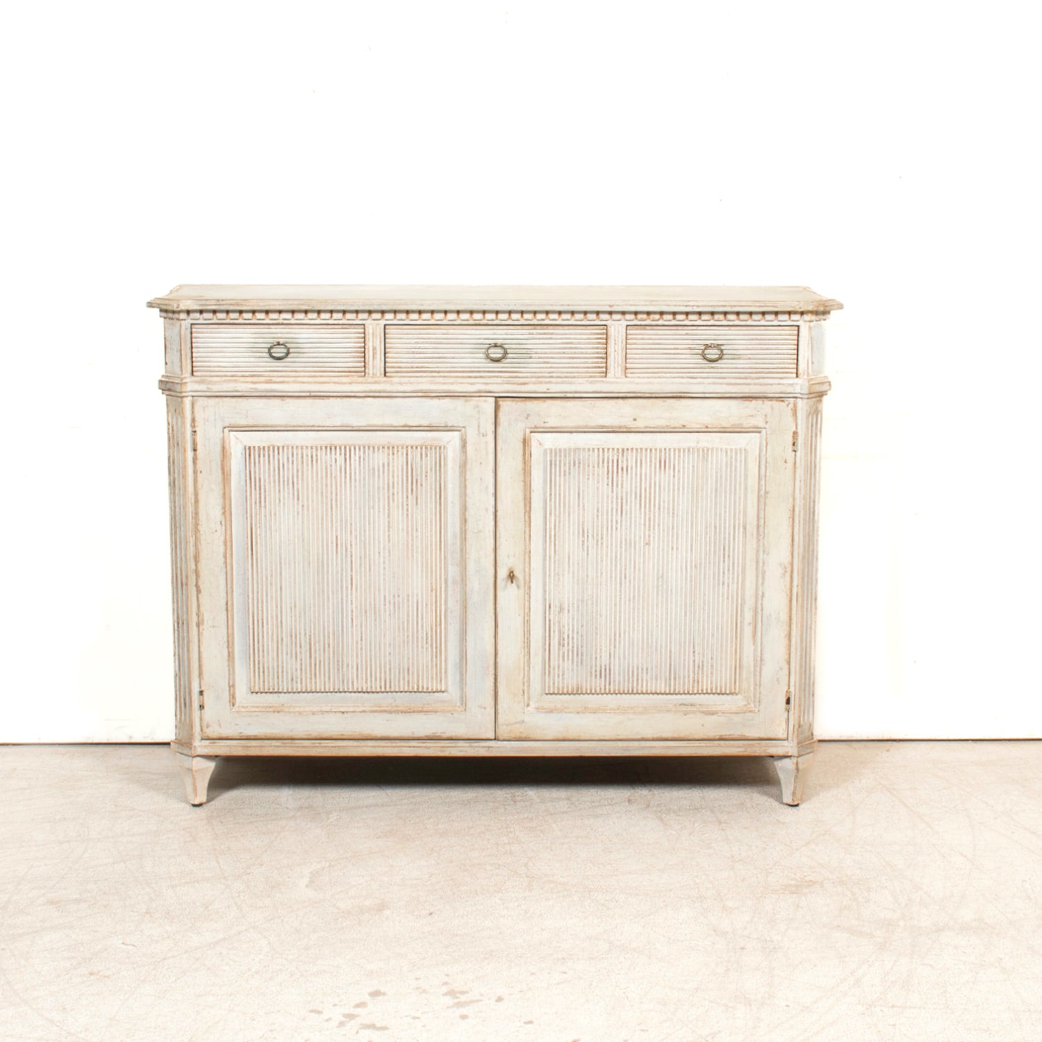 Pair of Handcrafted Gustavian Style Painted Buffets with Reeded Fronts
