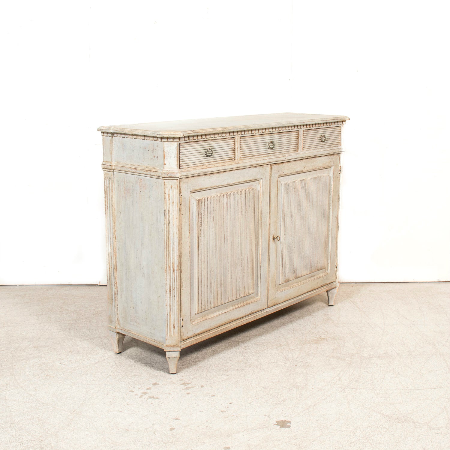 Pair of Handcrafted Gustavian Style Painted Buffets with Reeded Fronts