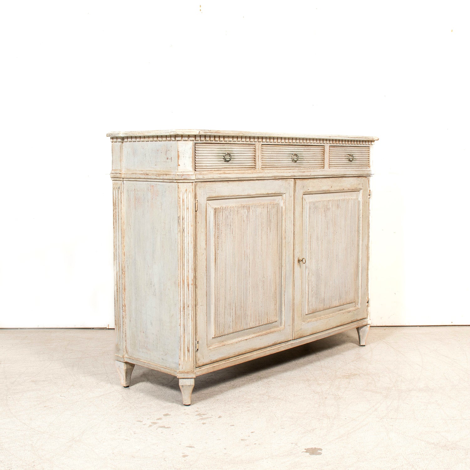 Pair of Handcrafted Gustavian Style Painted Buffets with Reeded Fronts