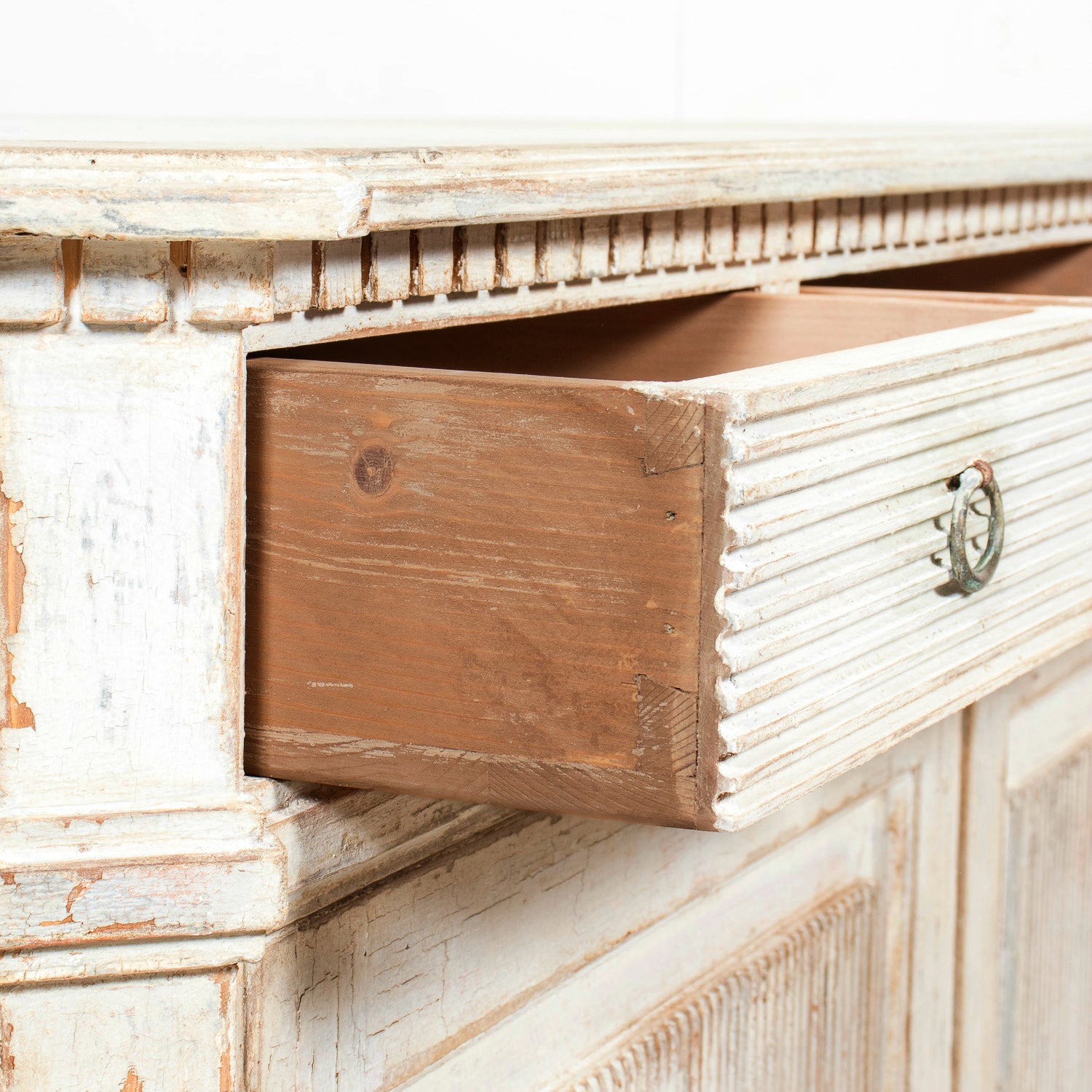 Pair of Handcrafted Gustavian Style Painted Buffets with Reeded Fronts