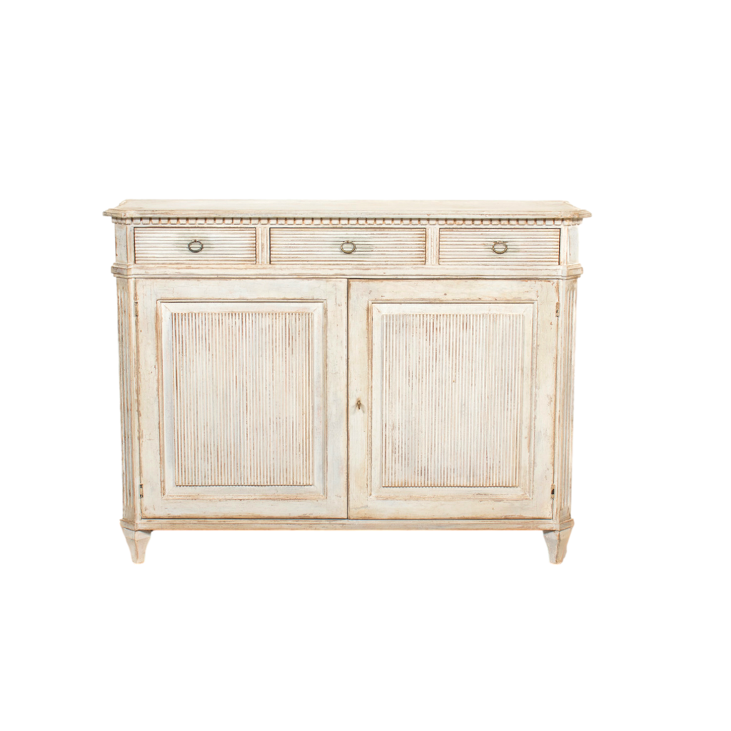 Handcrafted Gustavian Style Painted Buffet with Reeded Front
