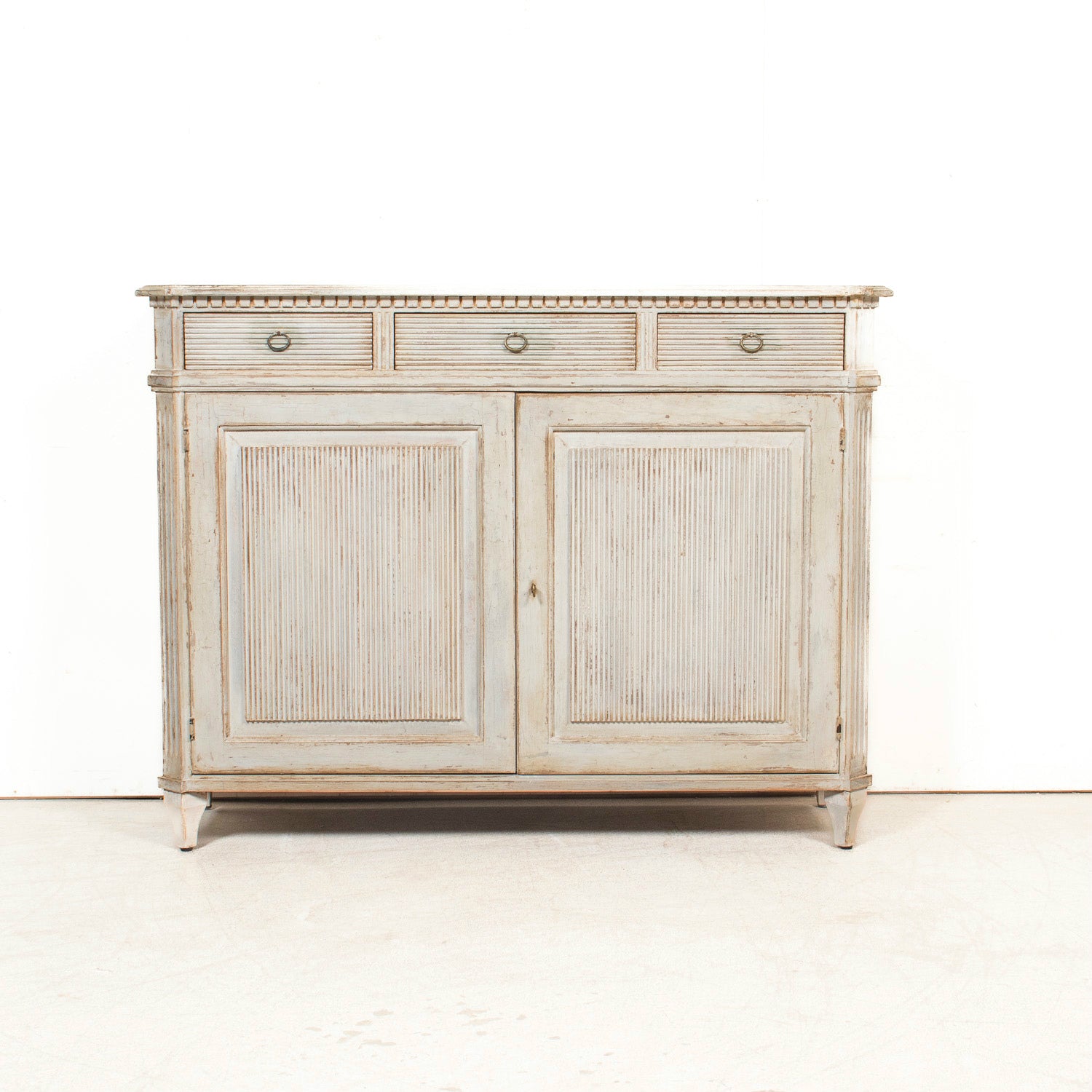 Pair of Handcrafted Gustavian Style Painted Buffets with Reeded Fronts
