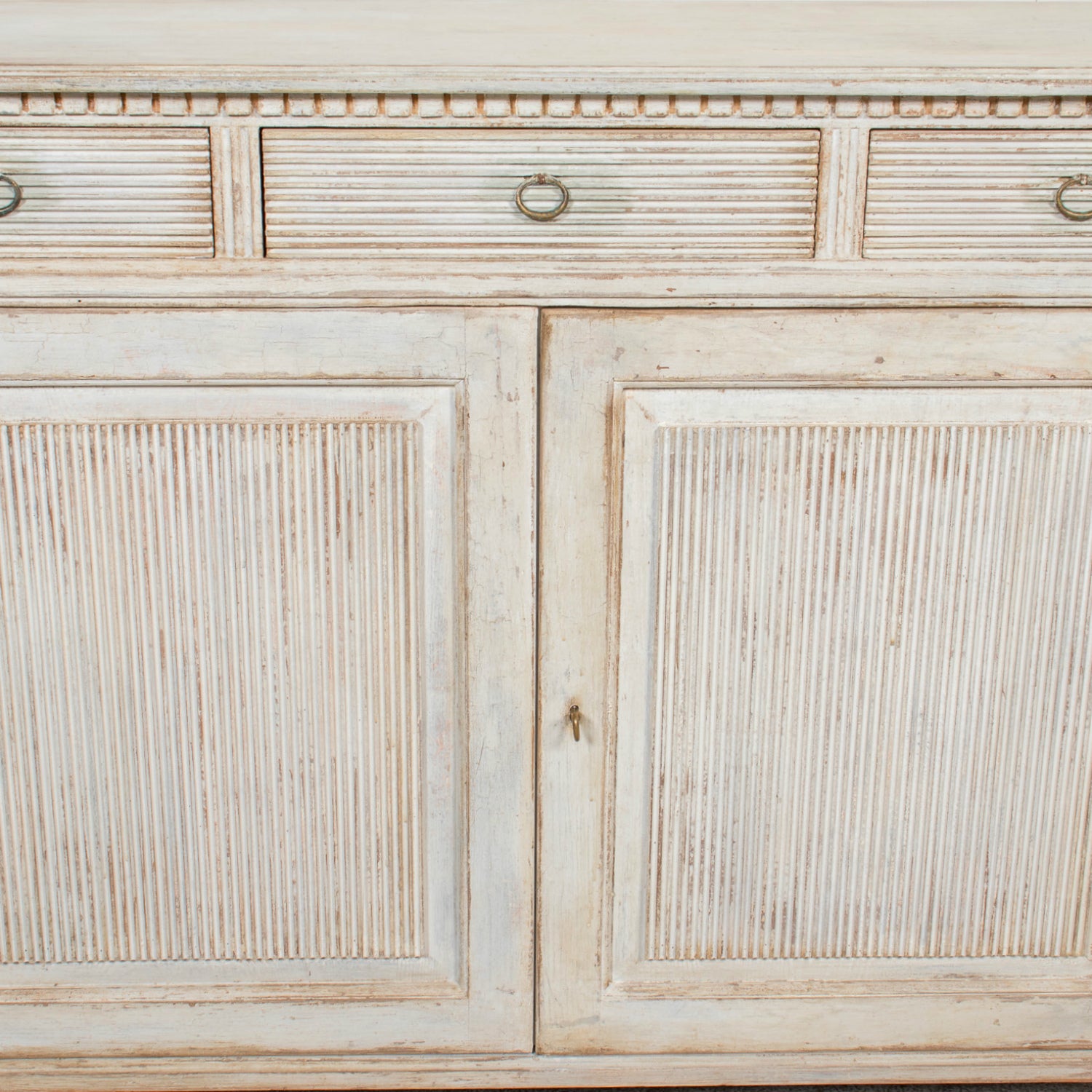 Pair of Handcrafted Gustavian Style Painted Buffets with Reeded Fronts