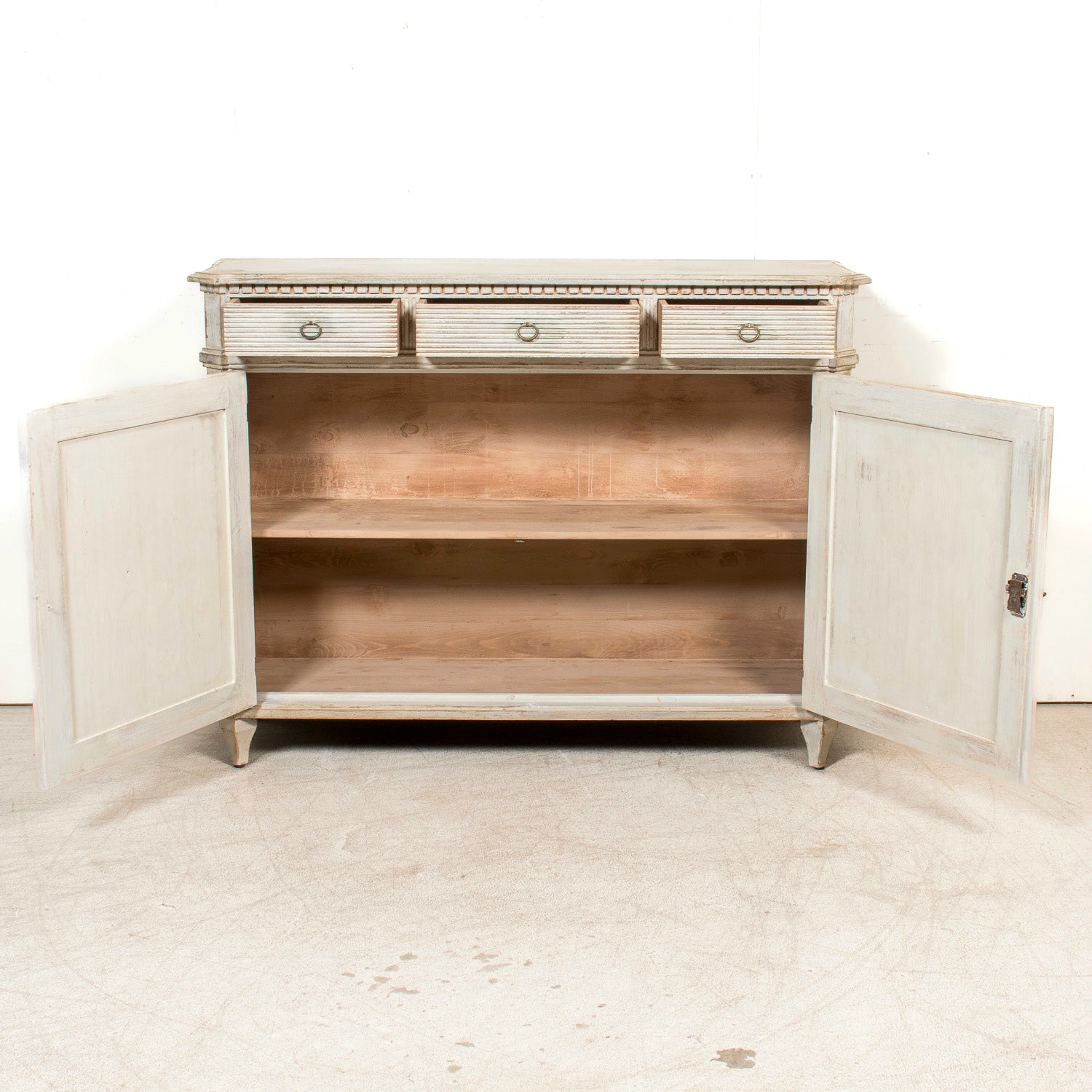Pair of Handcrafted Gustavian Style Painted Buffets with Reeded Fronts