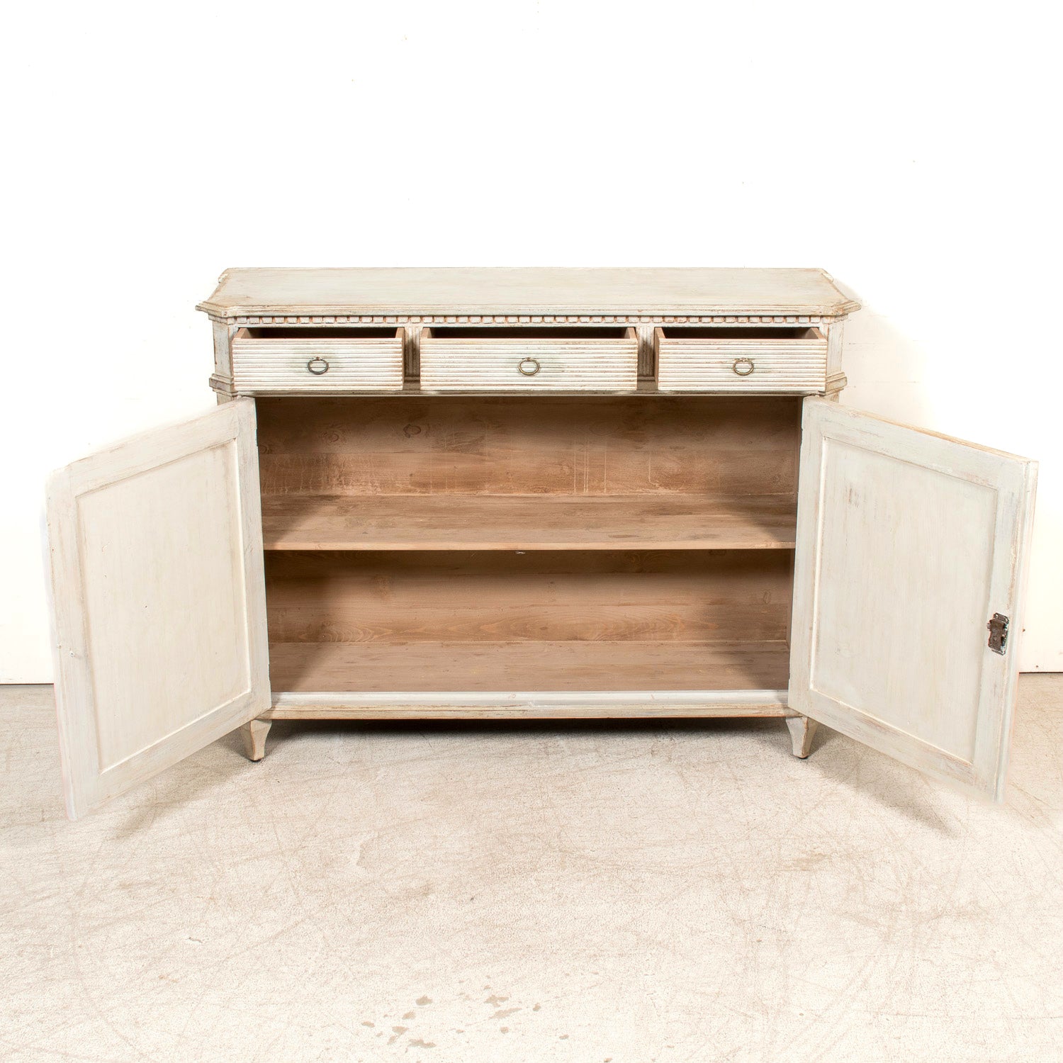 Pair of Handcrafted Gustavian Style Painted Buffets with Reeded Fronts