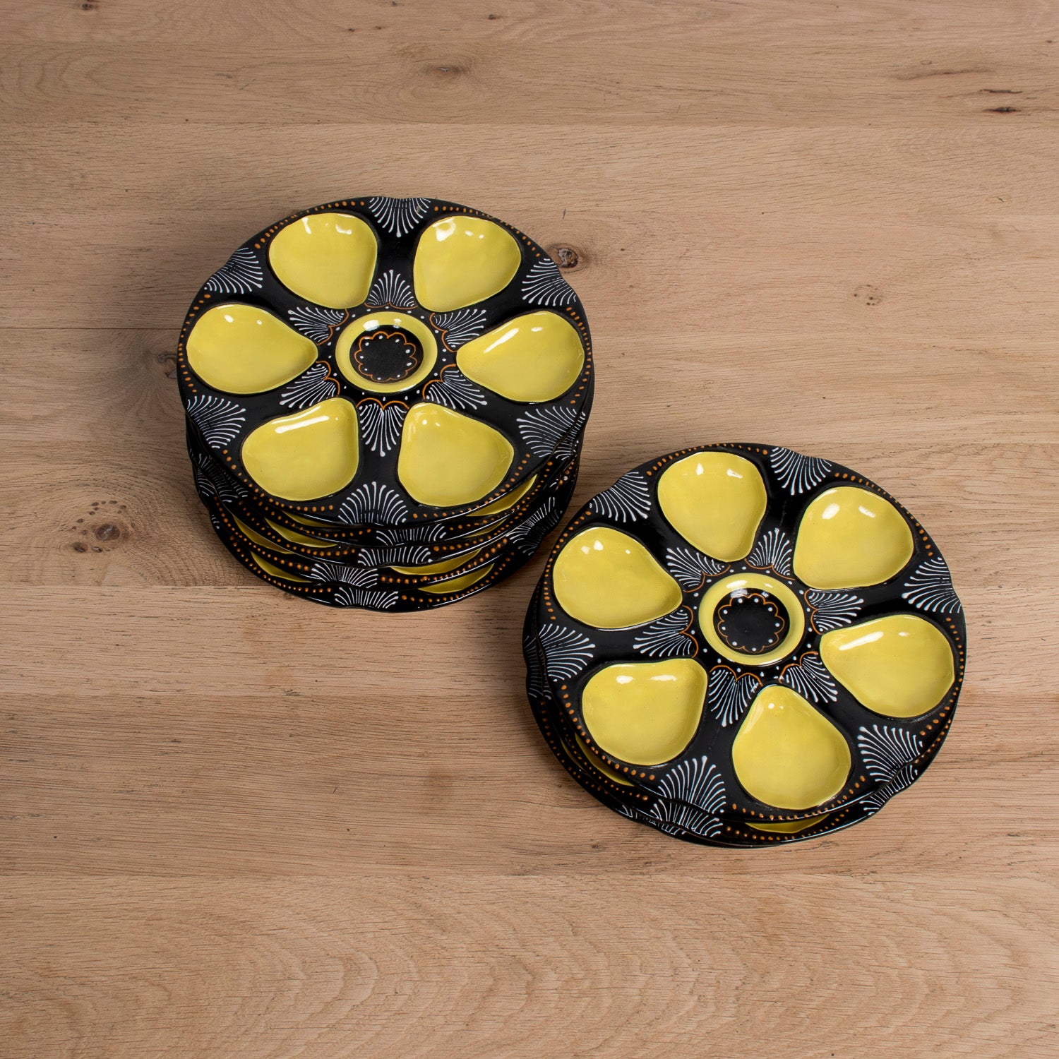 Vintage Black and Yellow HB Quimper Faïence Oyster Plates, Sold Individually