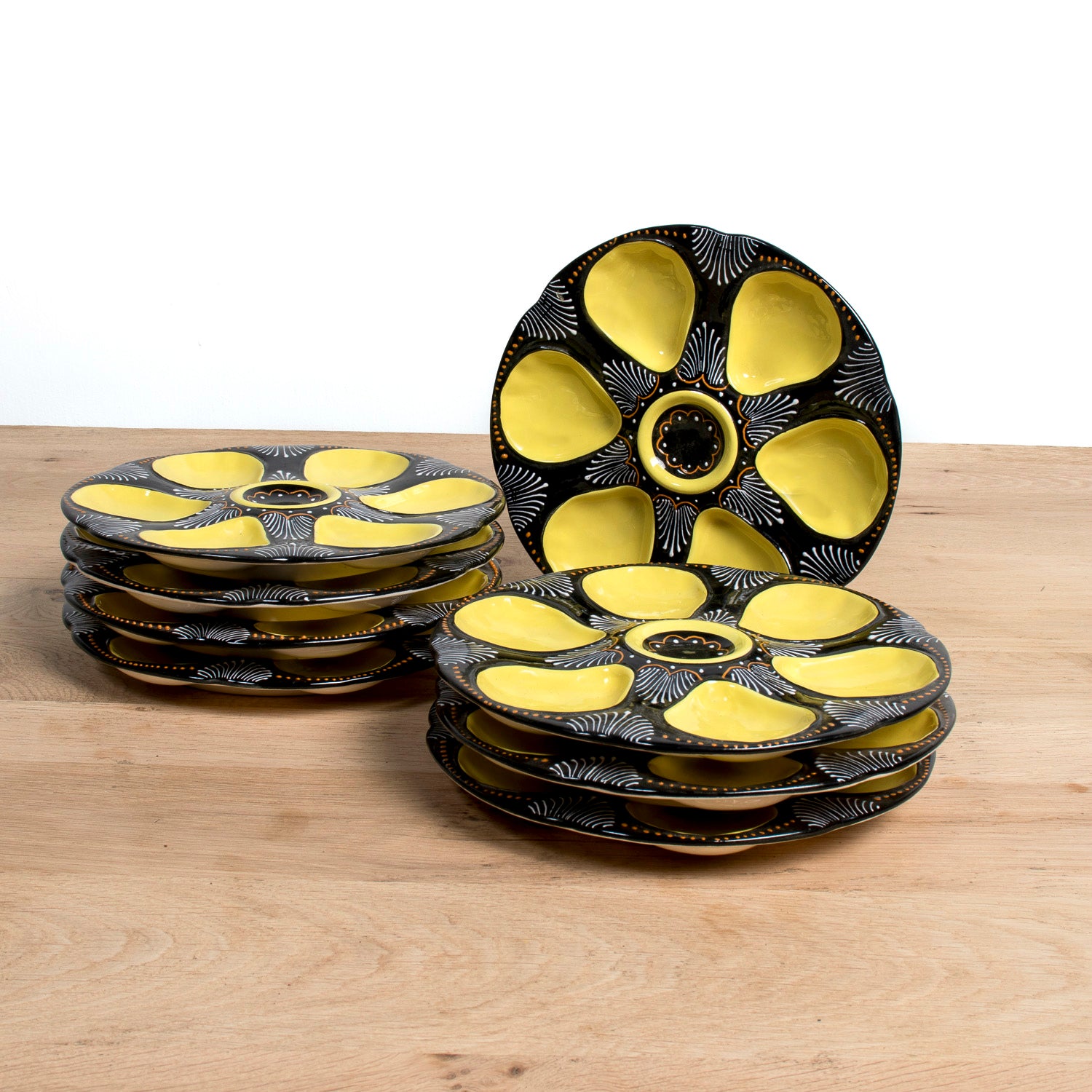 Vintage Black and Yellow HB Quimper Faïence Oyster Plates, Sold Individually