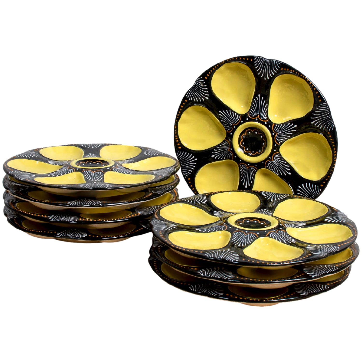 Vintage Black and Yellow HB Quimper Faïence Oyster Plates, Sold Individually