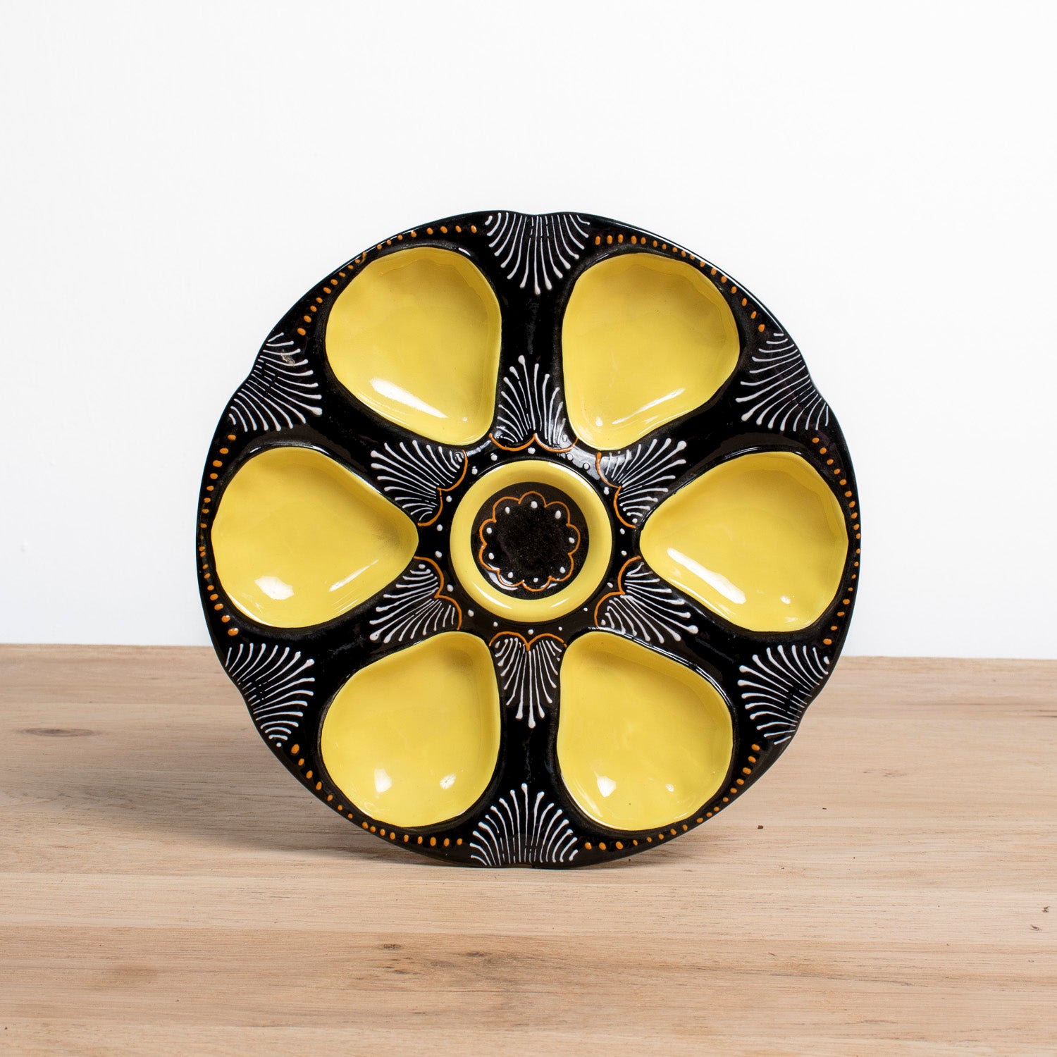 Vintage Black and Yellow HB Quimper Faïence Oyster Plates, Sold Individually