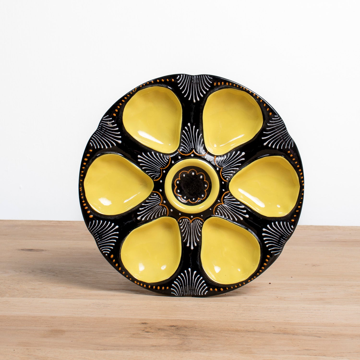 Vintage Black and Yellow HB Quimper Faïence Oyster Plates, Sold Individually