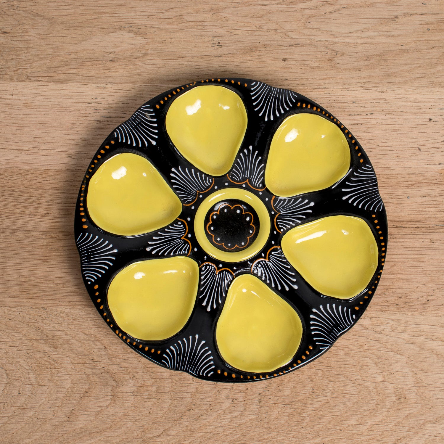 Vintage Black and Yellow HB Quimper Faïence Oyster Plates, Sold Individually