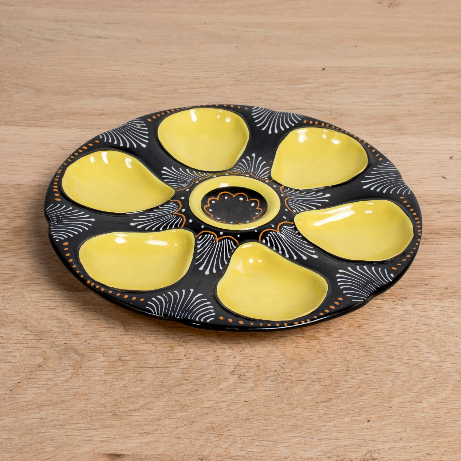 Vintage Black and Yellow HB Quimper Faïence Oyster Plates, Sold Individually