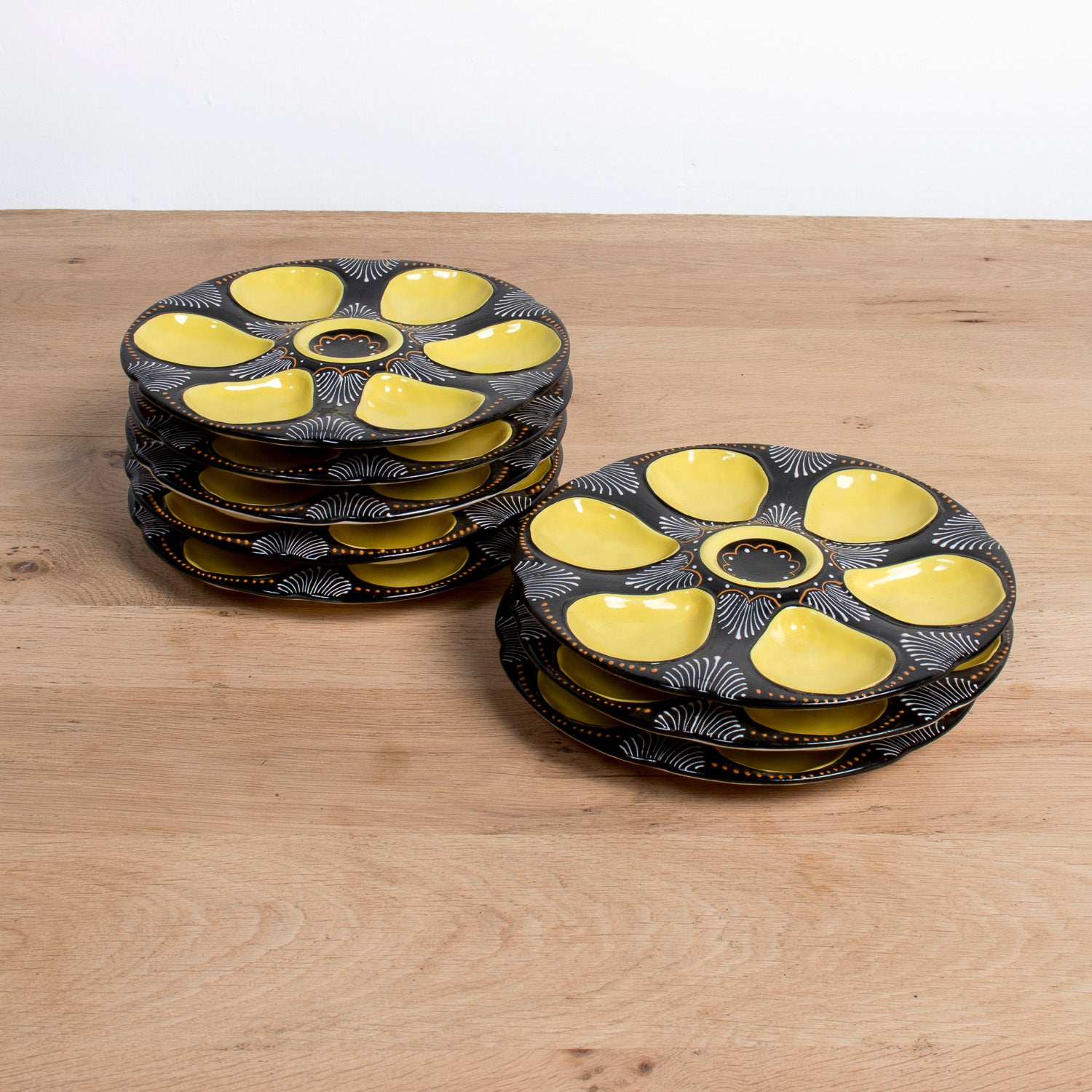 Vintage Black and Yellow HB Quimper Faïence Oyster Plates, Sold Individually