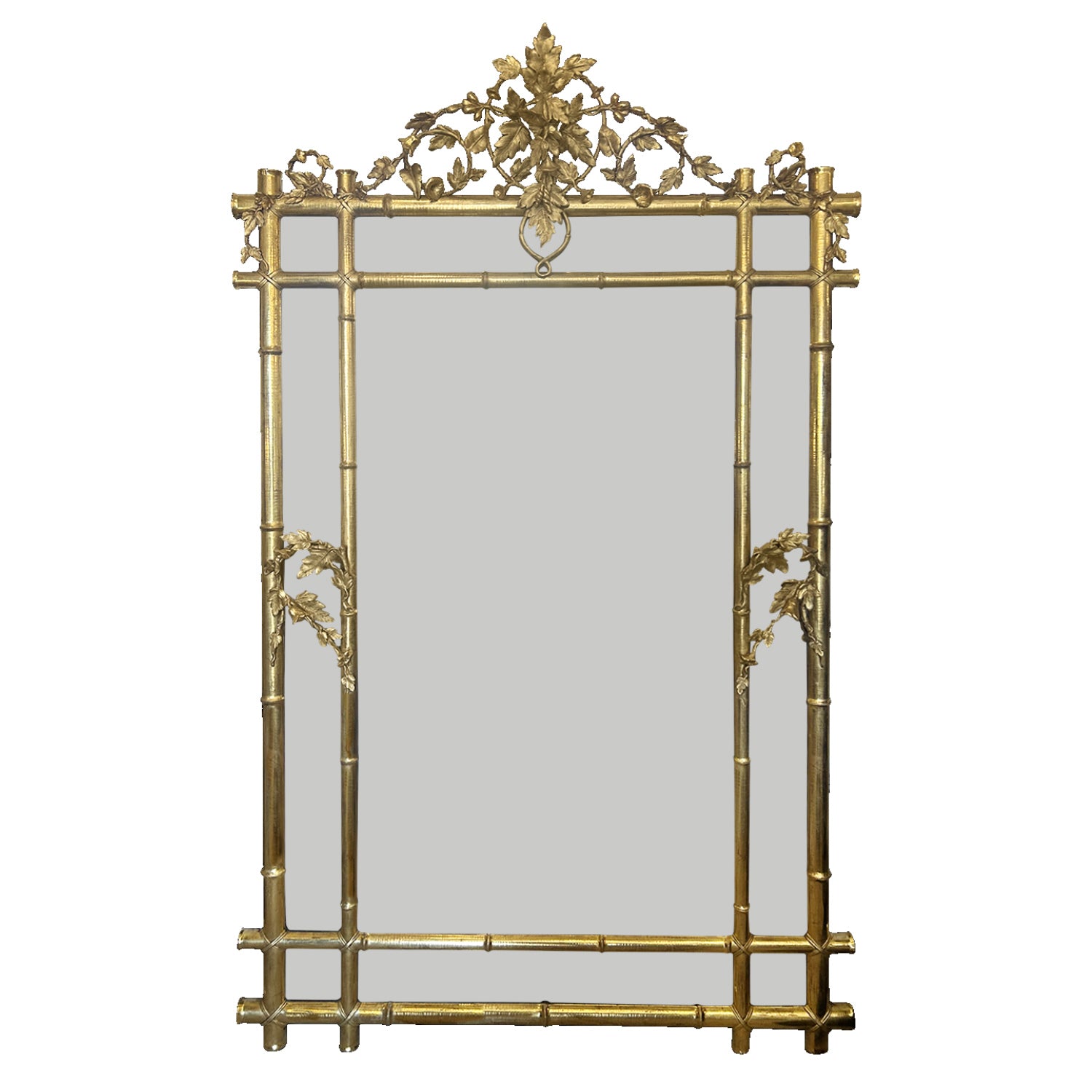 Monumental 19th Century French Faux Bamboo Giltwood Pareclose Mirror