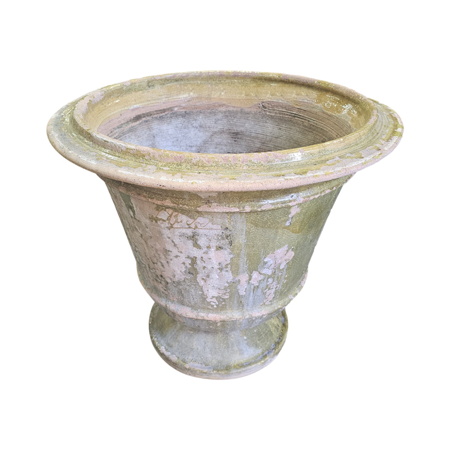 19th Century French Saint Jean de Fos Signed Green Glazed Terracotta Garden Pot