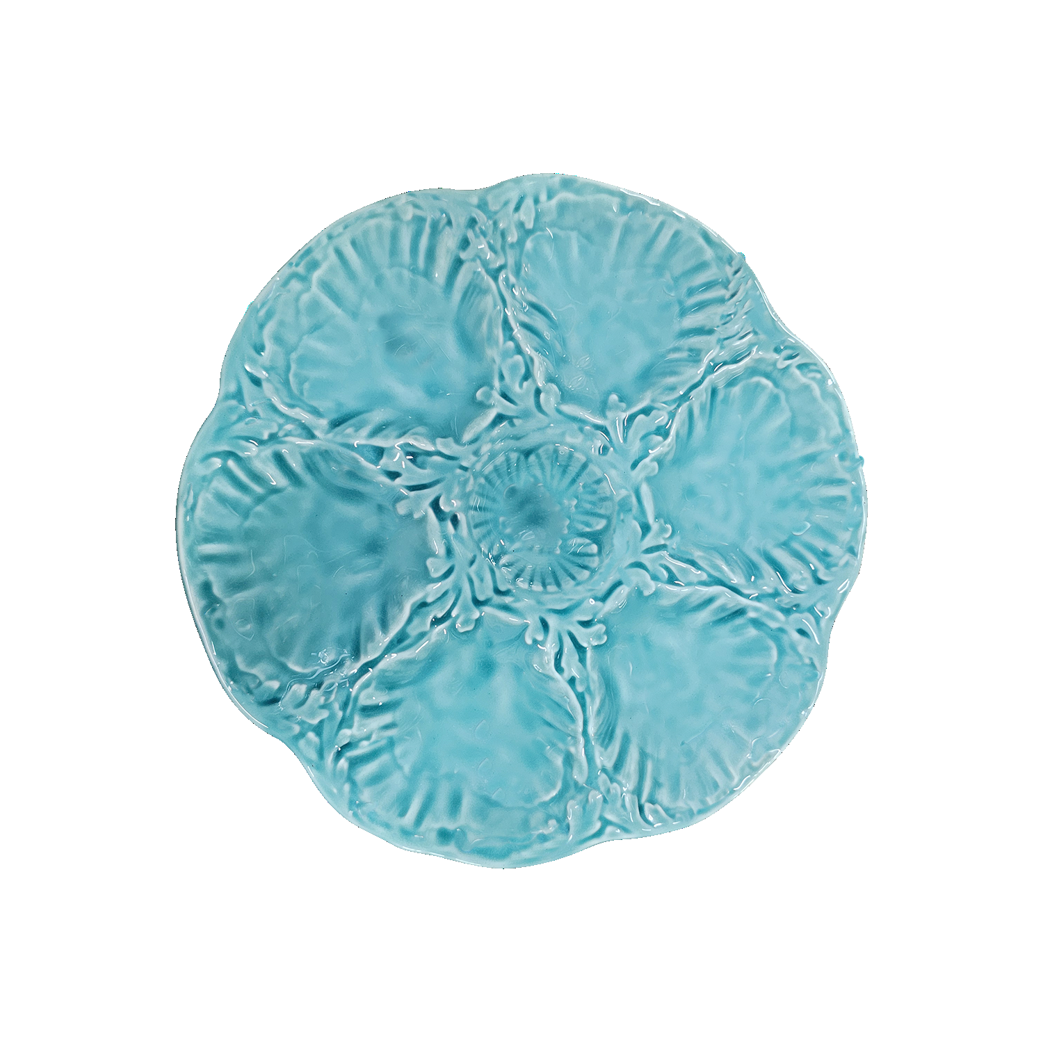 Vintage French Gien Turquoise Blue Oyster Plates, 8 Available, Sold Individually