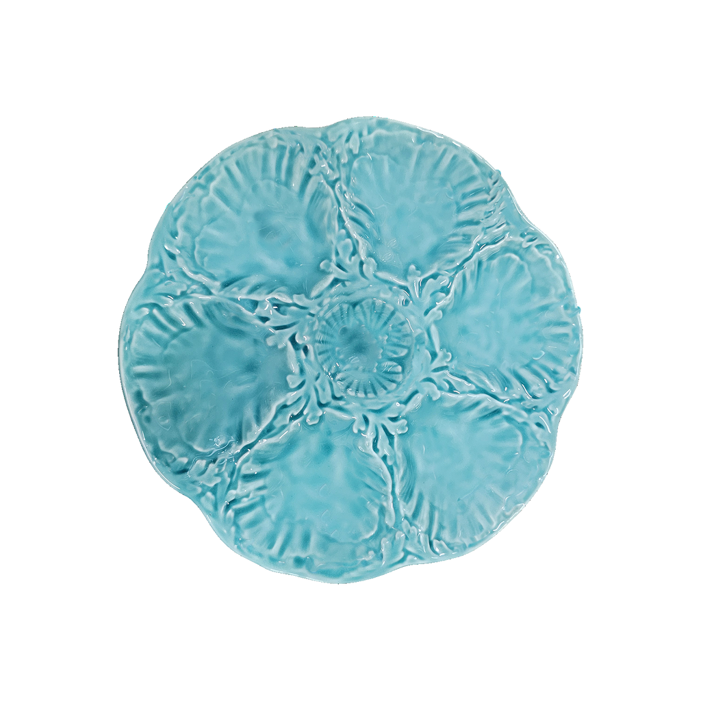 Vintage French Gien Turquoise Blue Oyster Plates, 8 Available, Sold Individually