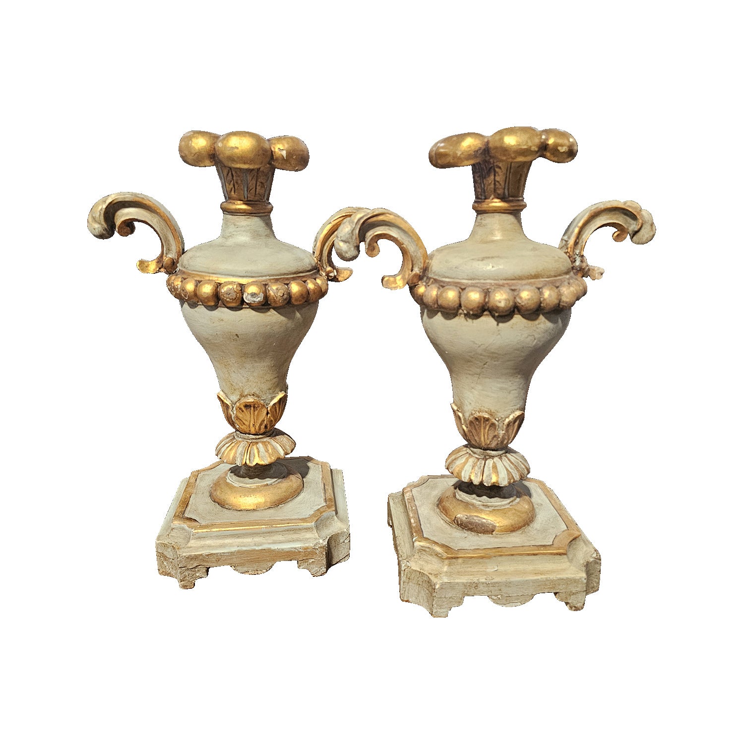 Pair of 19th Century Italian Painted and Parcel Gilt Ecclesiastical Urns