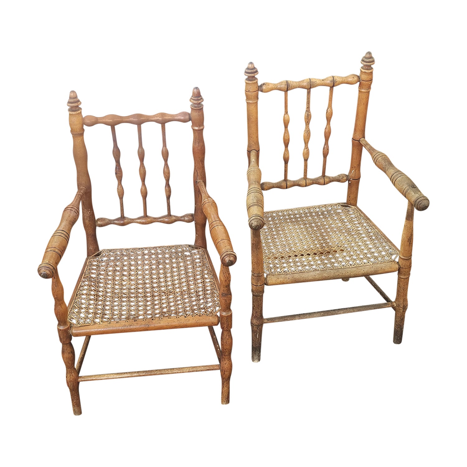 Pair of Early 20th Century French Bamboo Children's Armchairs with Cane Seats