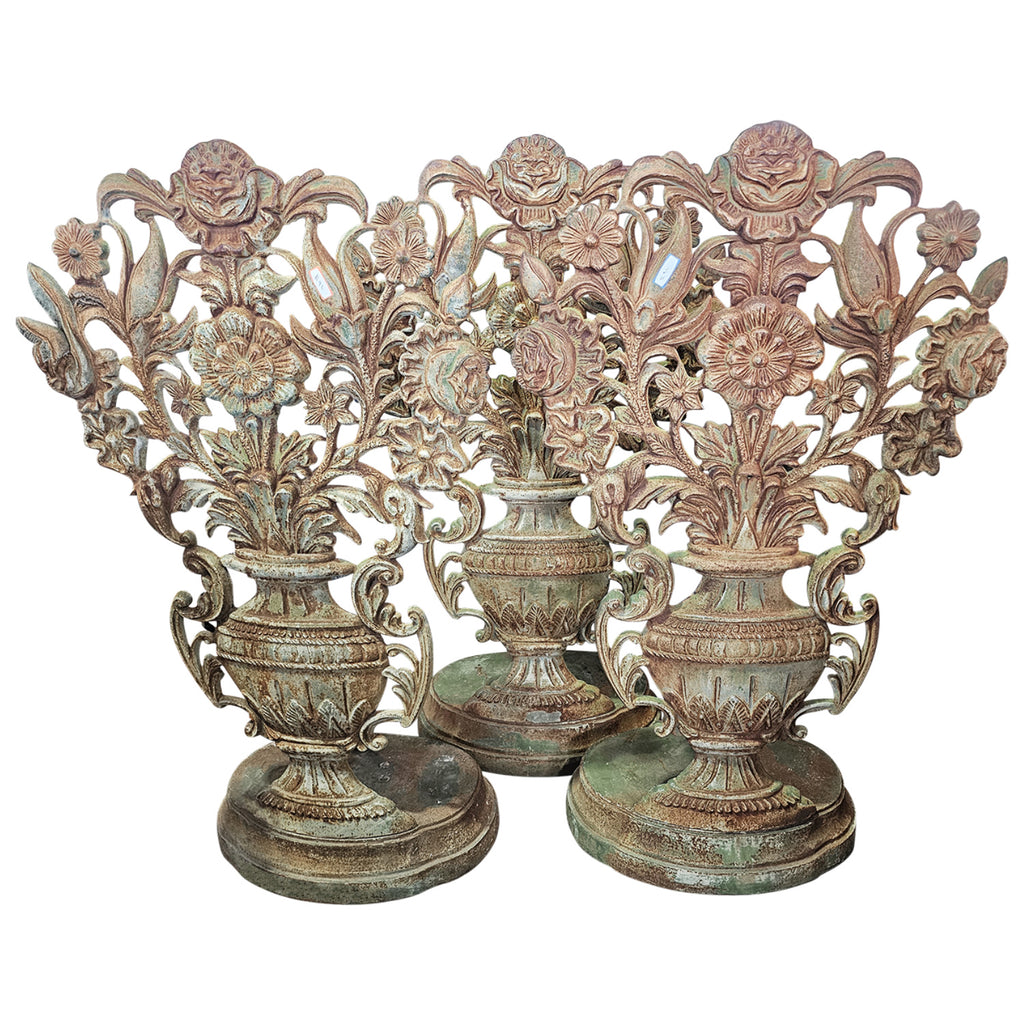 Vintage 1940s French Cast Iron Floral Urn Garden Ornaments from Paris Floral House