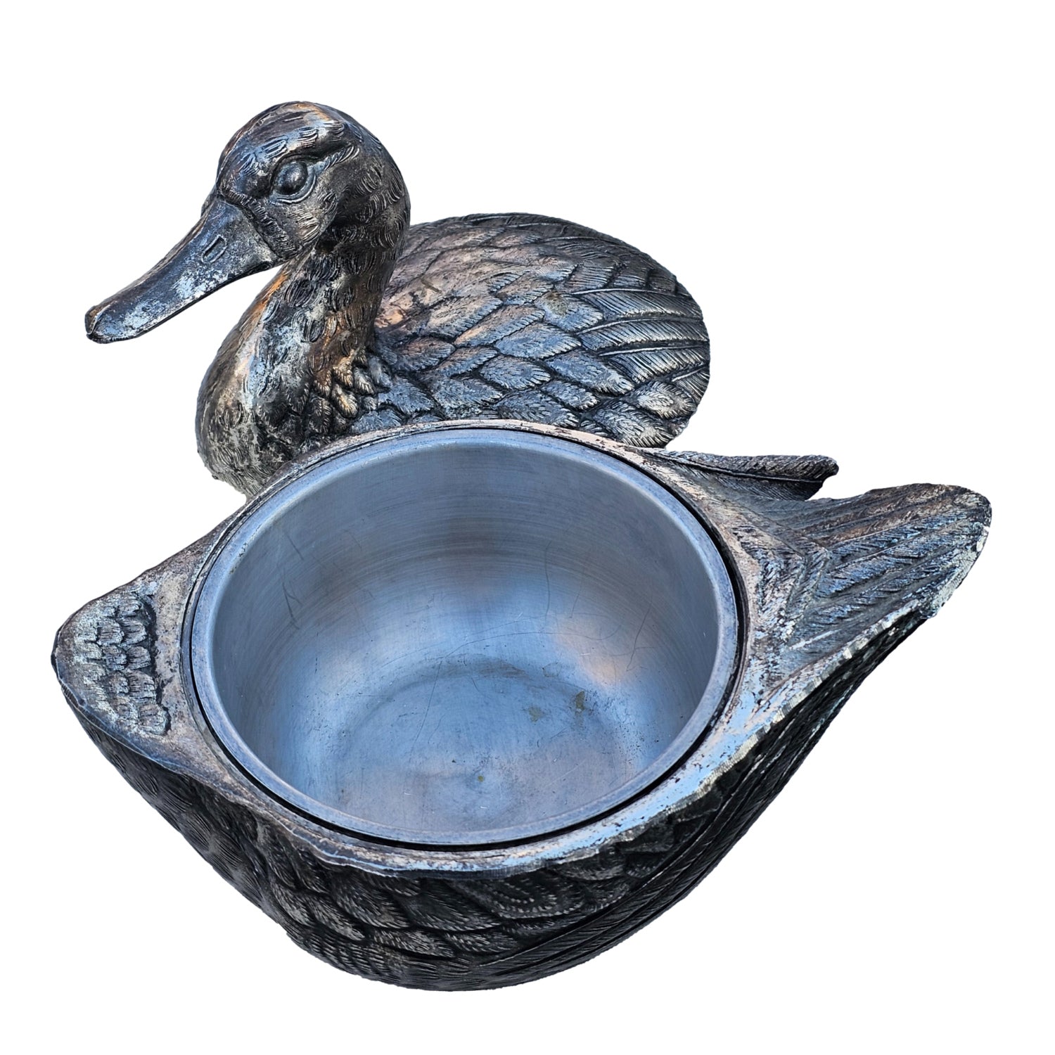 Mauro Manetti Signed Duck Ice Bucket, Silver Plated, Italy, Circa 1960s