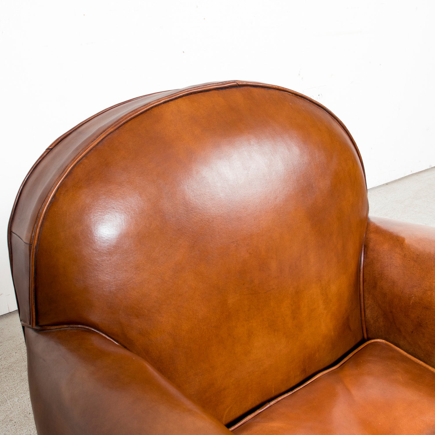Pair of French Art Deco Period Cognac Leather Club Chairs