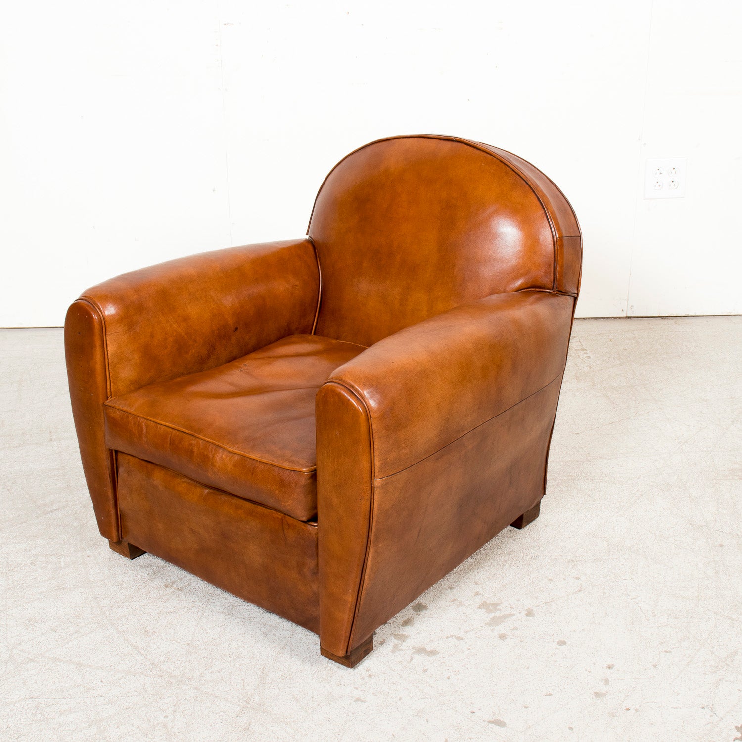 Pair of French Art Deco Period Cognac Leather Club Chairs