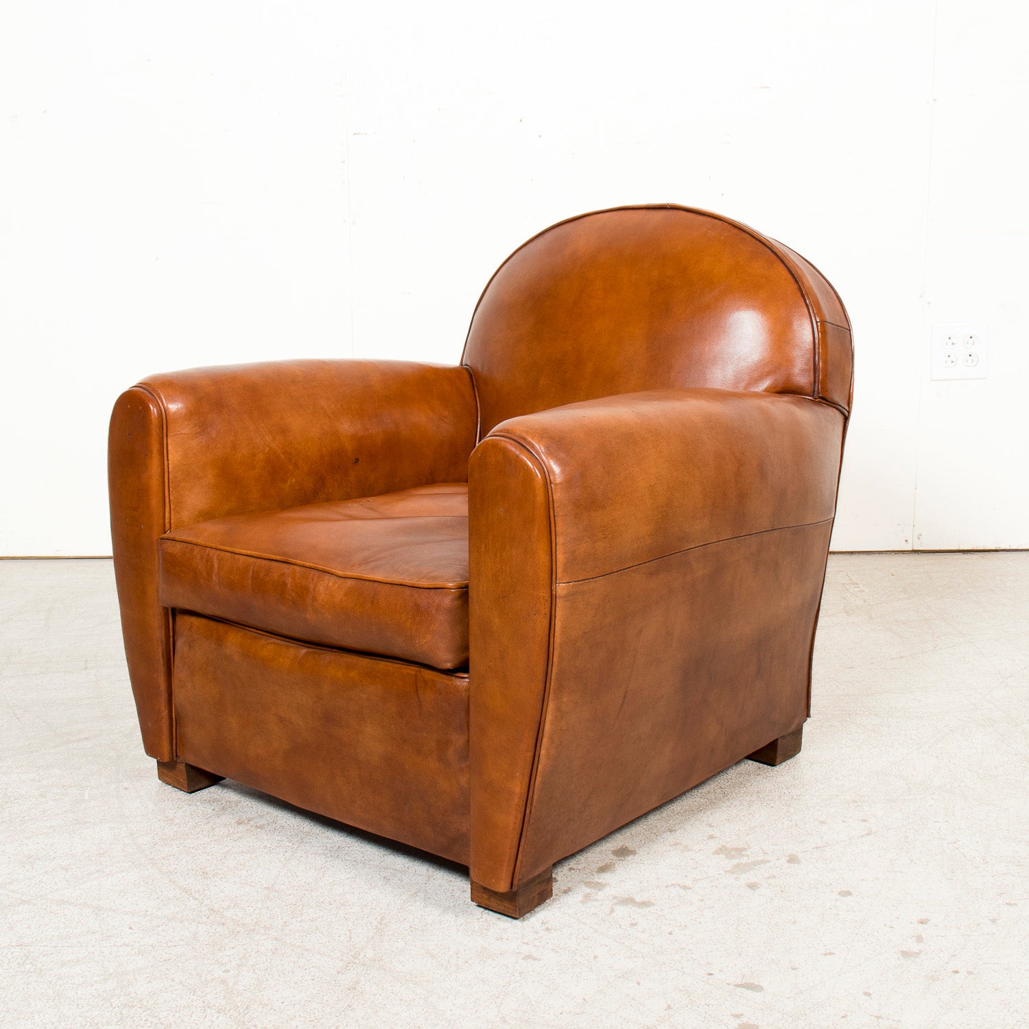Pair of French Art Deco Period Cognac Leather Club Chairs