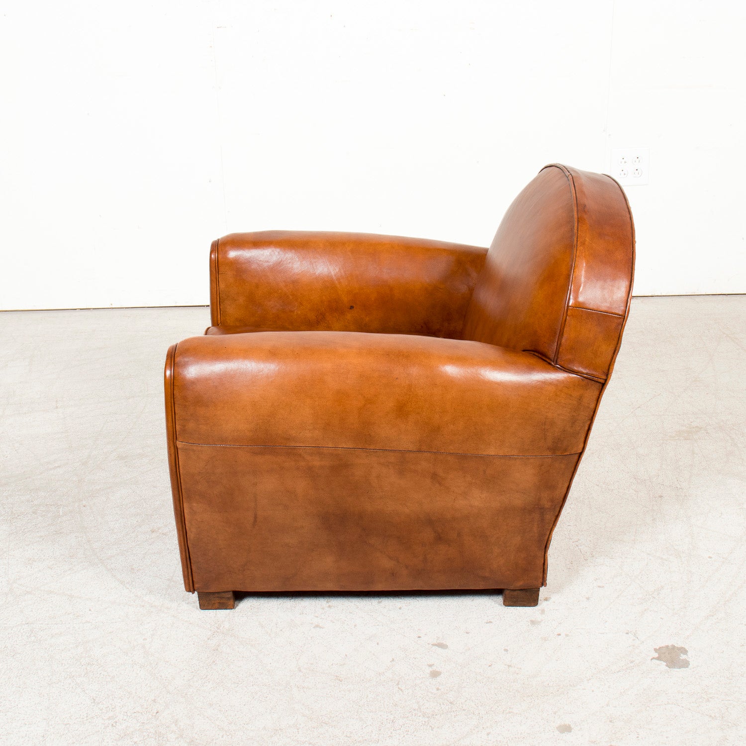 Pair of French Art Deco Period Cognac Leather Club Chairs