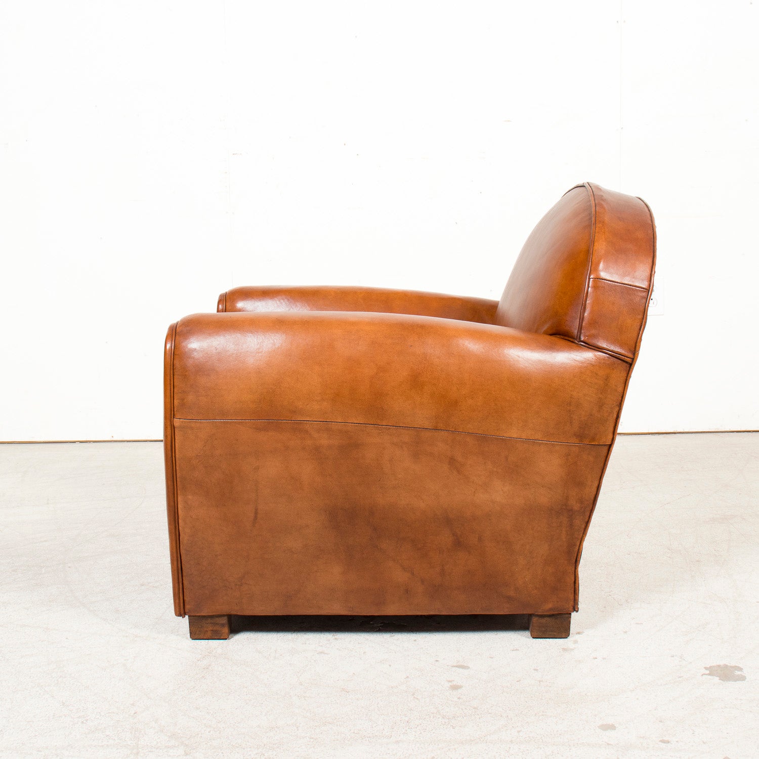 Pair of French Art Deco Period Cognac Leather Club Chairs