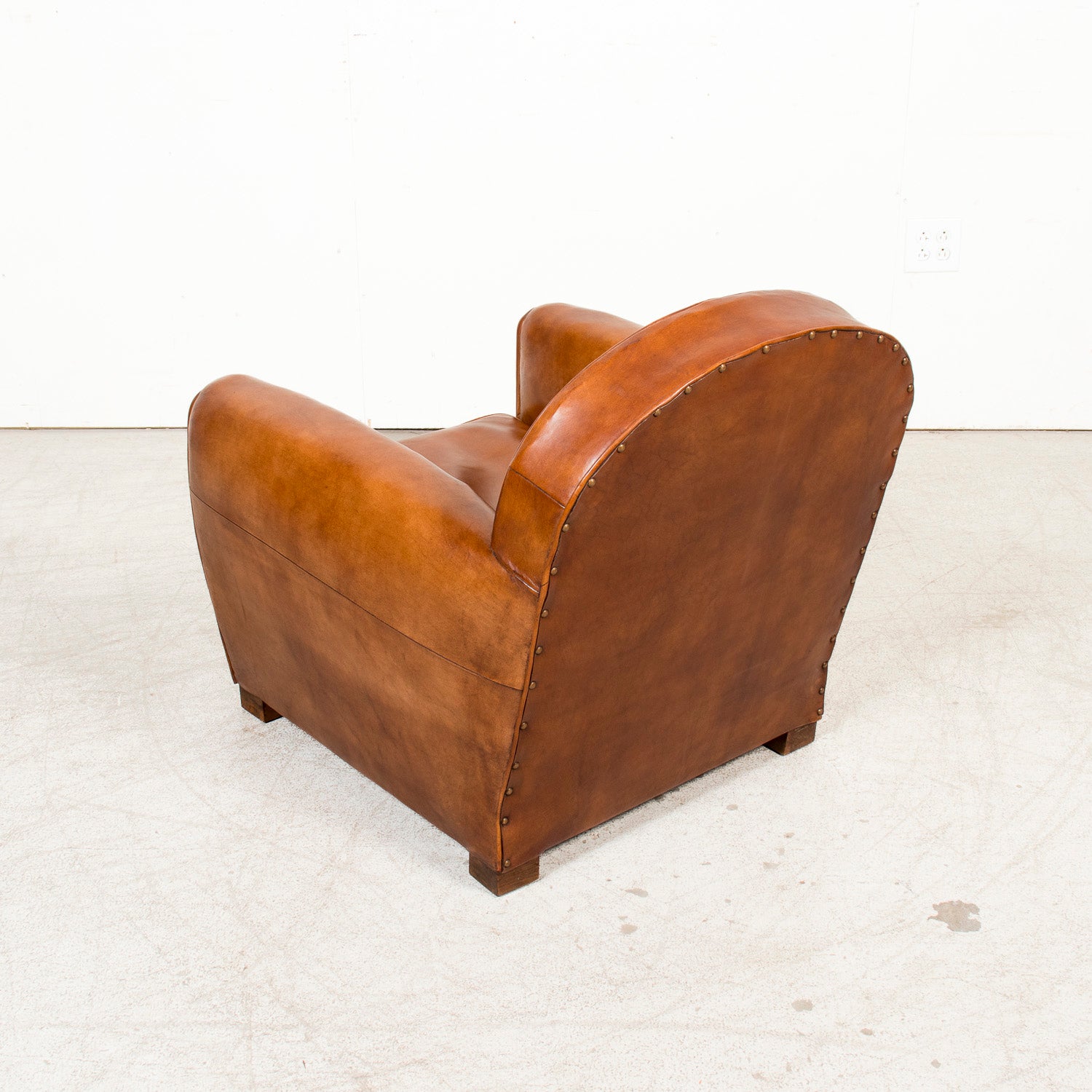 Pair of French Art Deco Period Cognac Leather Club Chairs