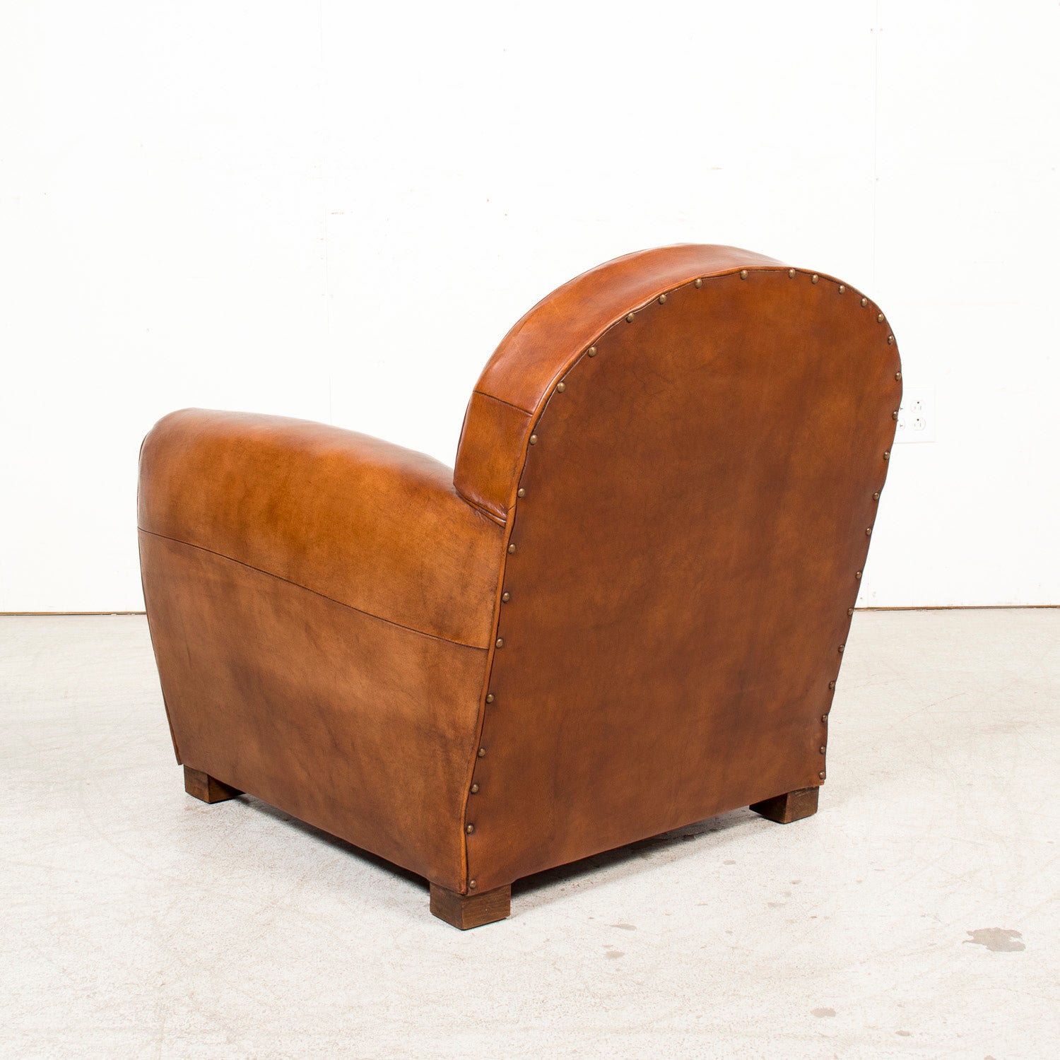 Pair of French Art Deco Period Cognac Leather Club Chairs