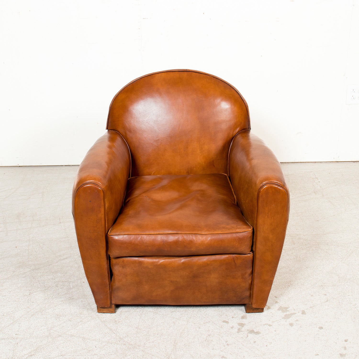 Pair of French Art Deco Period Cognac Leather Club Chairs