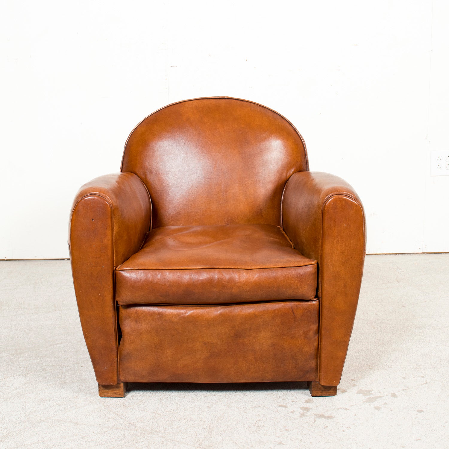 Pair of French Art Deco Period Cognac Leather Club Chairs