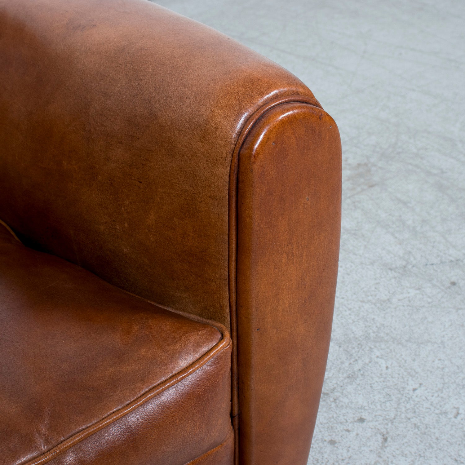 Pair of French Art Deco Period Cognac Leather Club Chairs