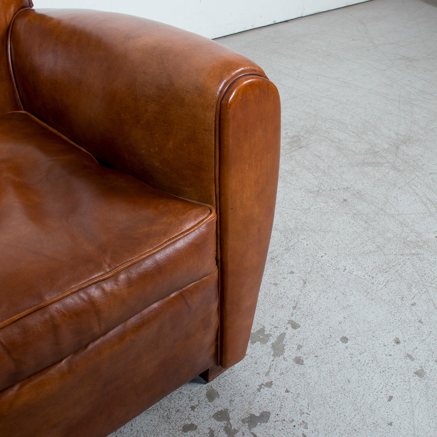 Pair of French Art Deco Period Cognac Leather Club Chairs