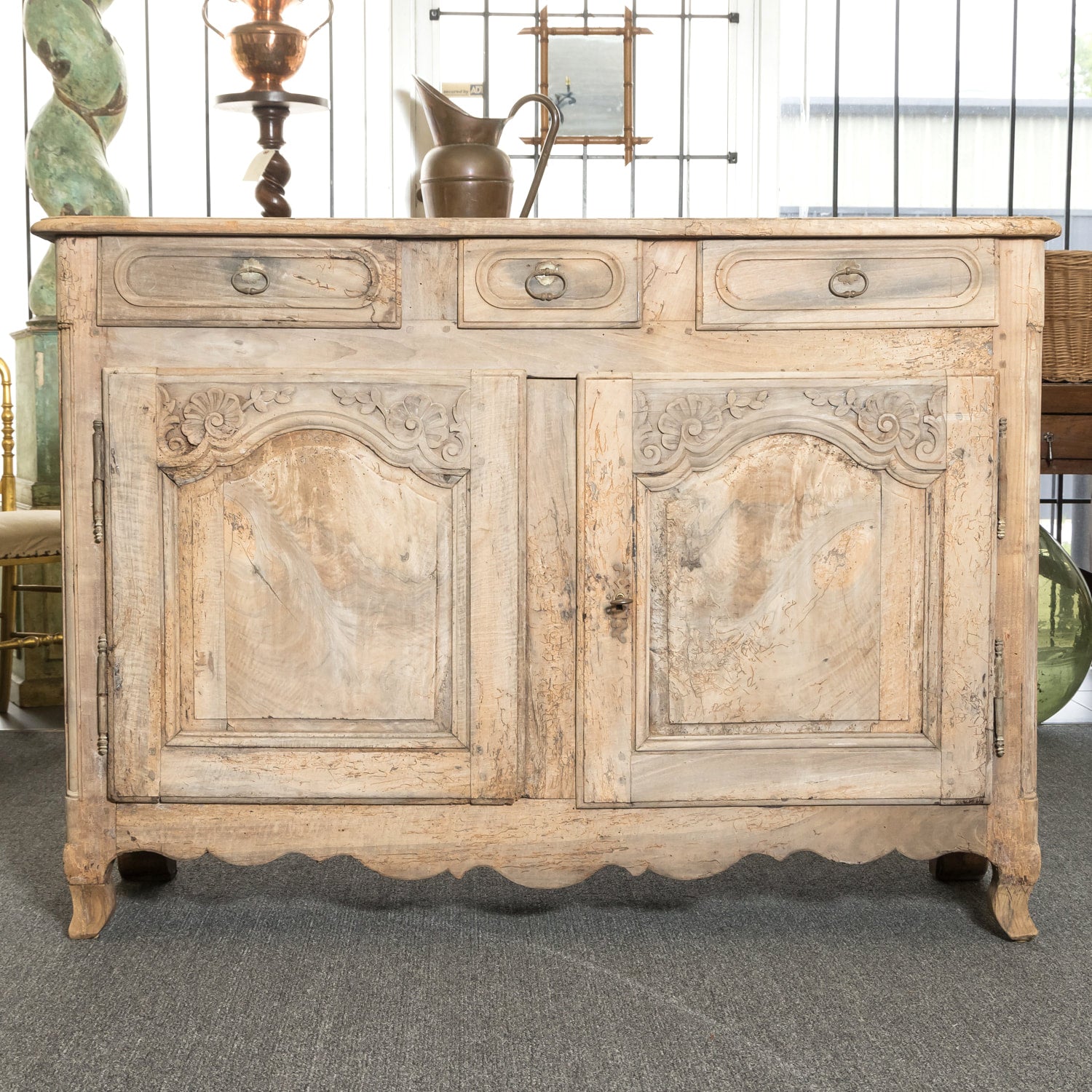 18th Century French Country Louis XV Bleached Walnut Normandy Buffet