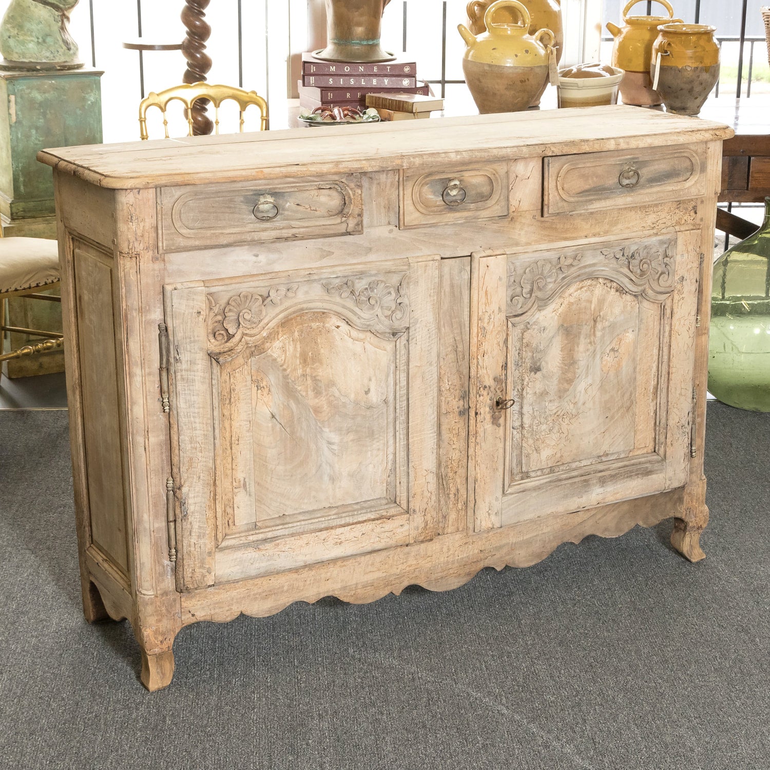 18th Century French Country Louis XV Bleached Walnut Normandy Buffet