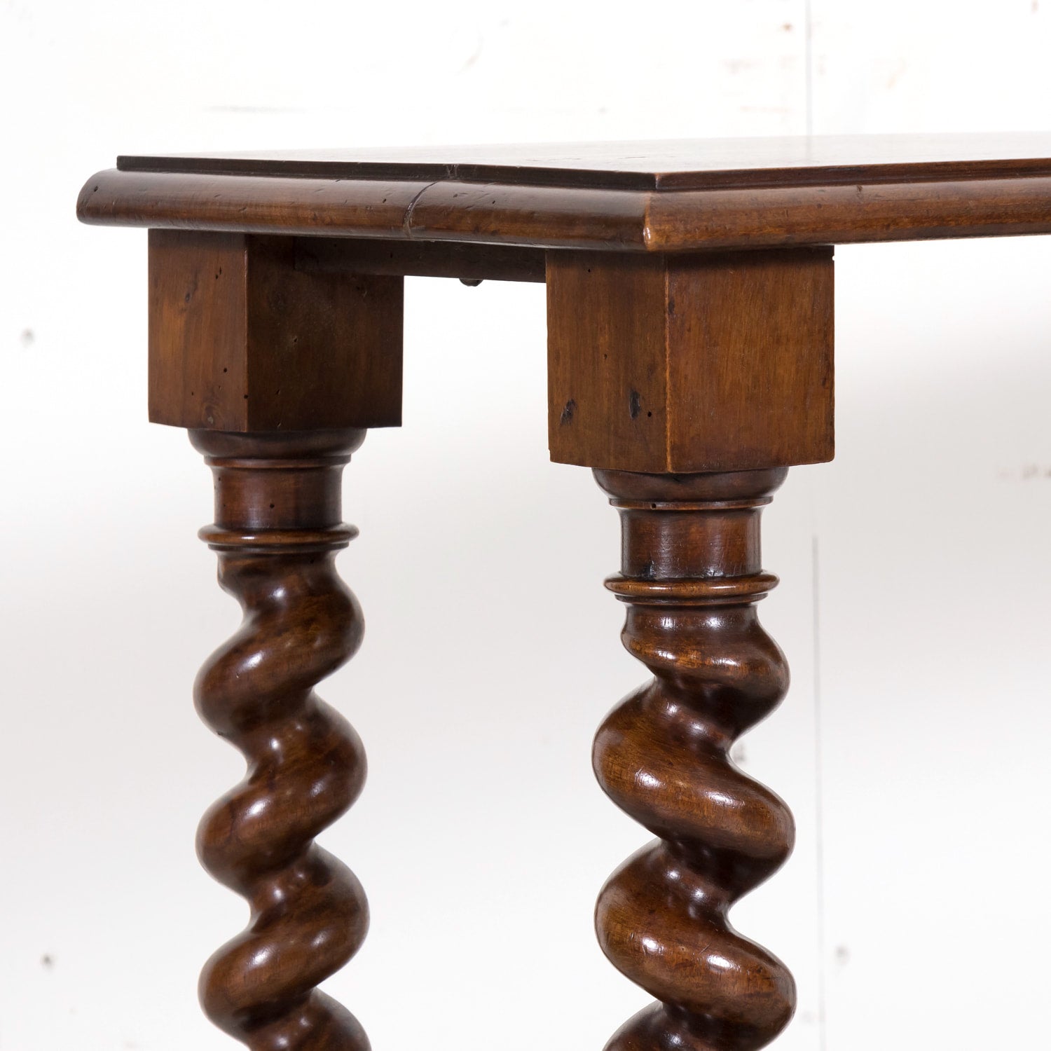19th Century French Louis XIII Style Hand Carved Petite Barley Twist Console or Side Table