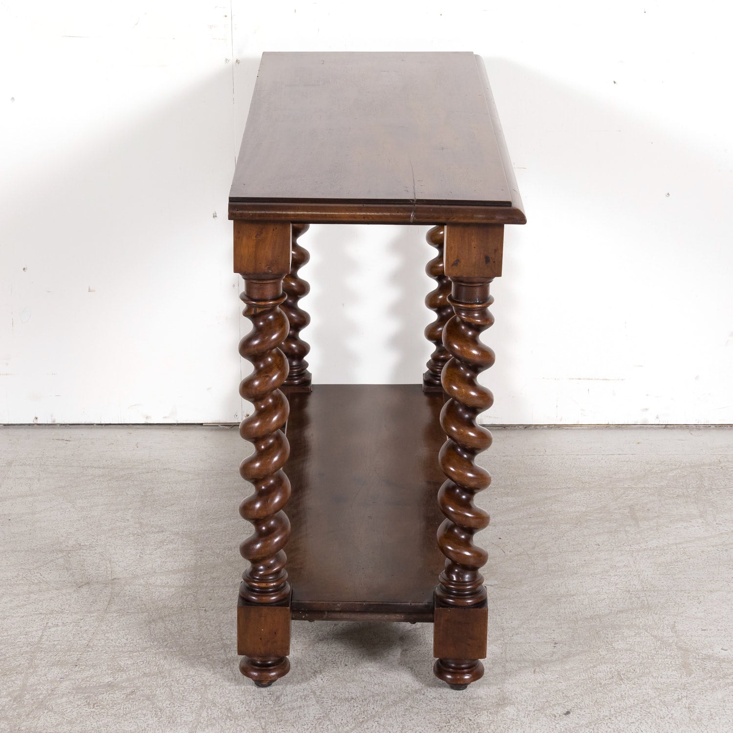 19th Century French Louis XIII Style Hand Carved Petite Barley Twist Console or Side Table