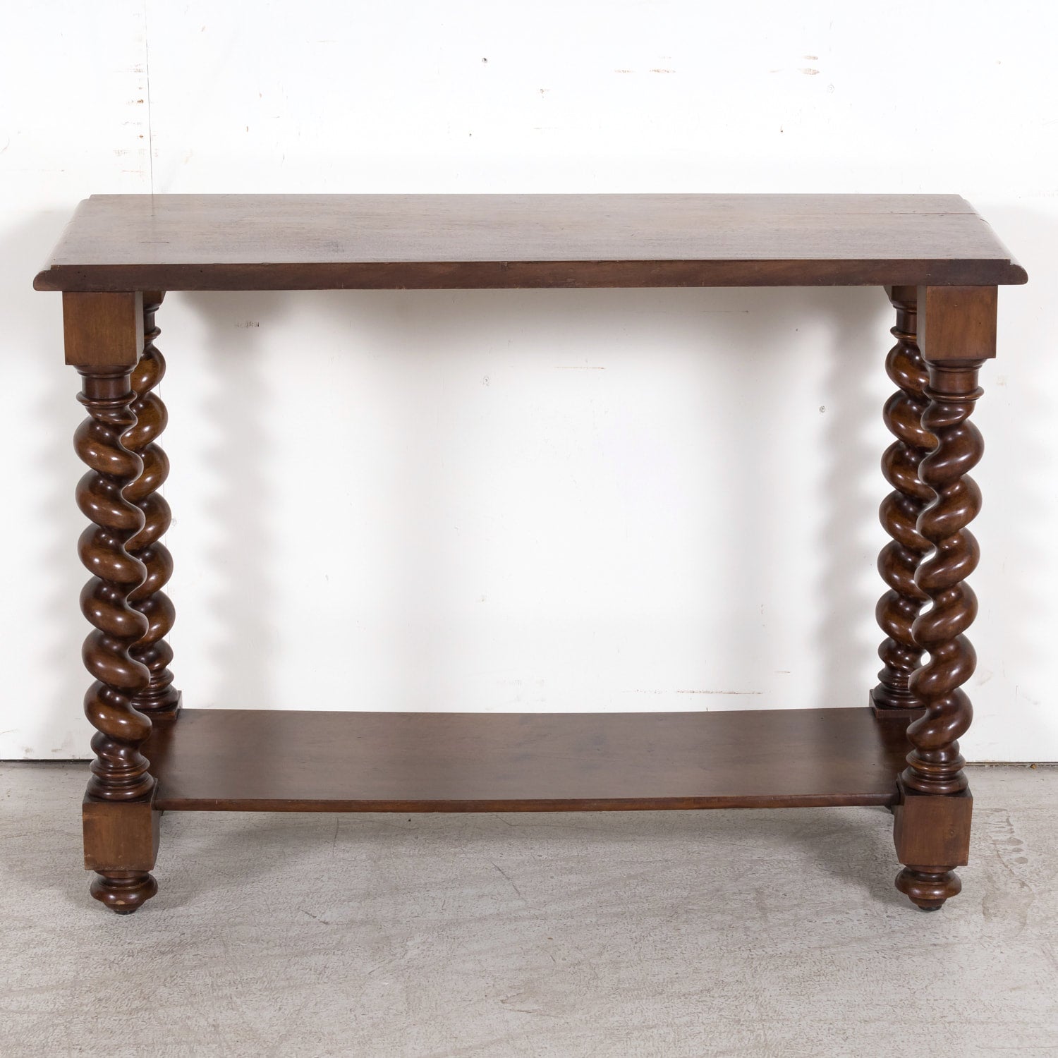 19th Century French Louis XIII Style Hand Carved Petite Barley Twist Console or Side Table