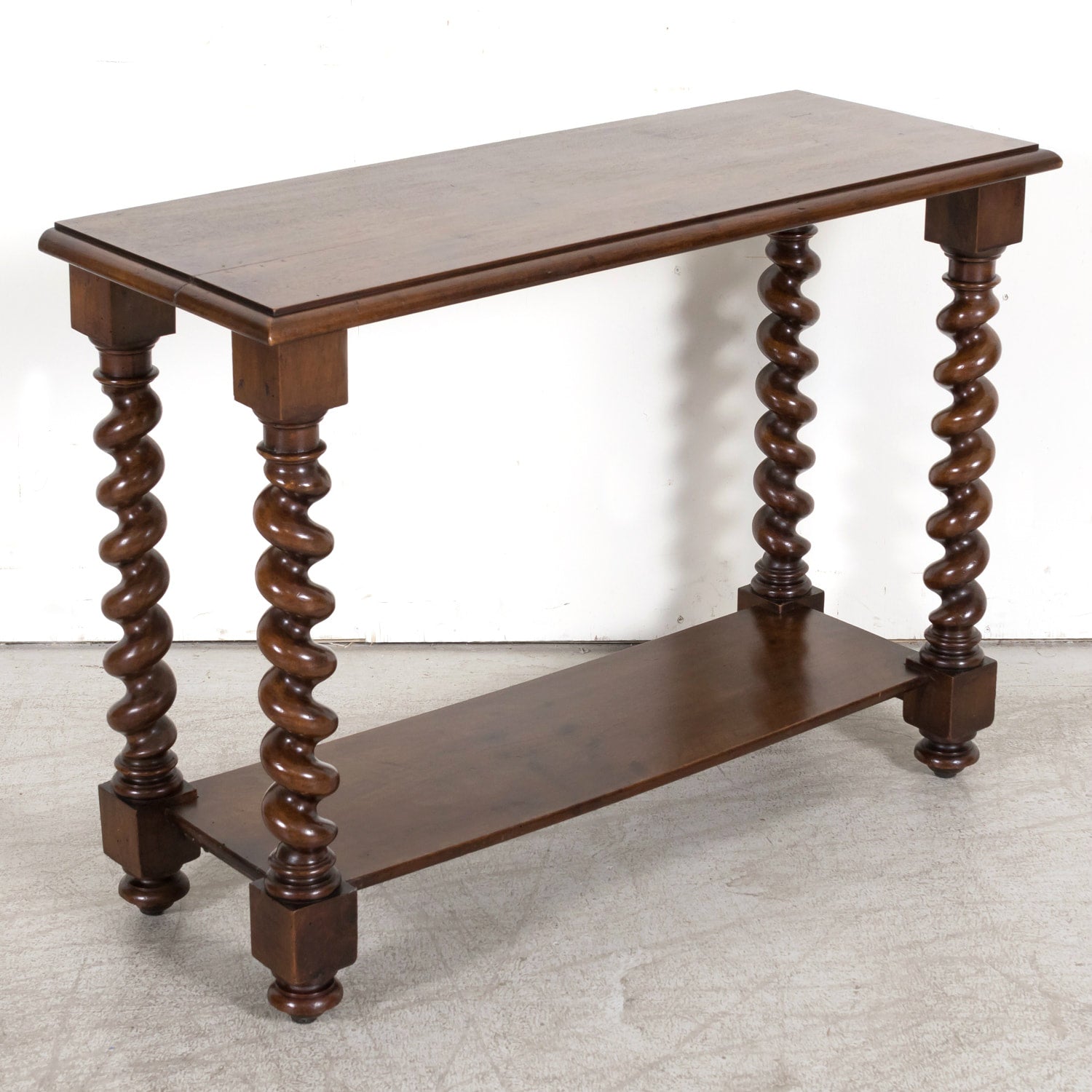 19th Century French Louis XIII Style Hand Carved Petite Barley Twist Console or Side Table