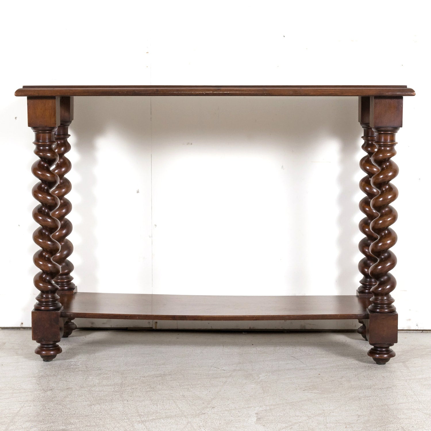 19th Century French Louis XIII Style Hand Carved Petite Barley Twist Console or Side Table