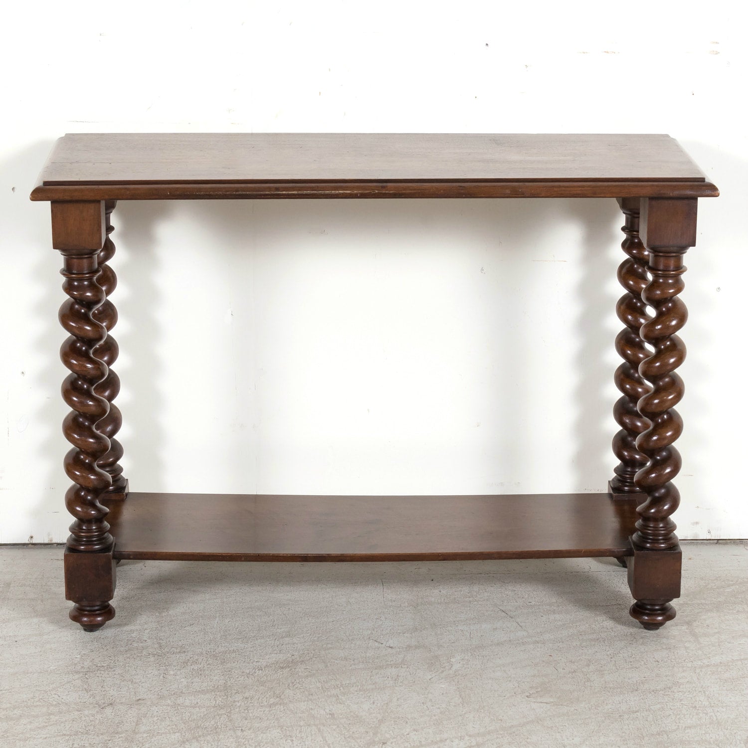 19th Century French Louis XIII Style Hand Carved Petite Barley Twist Console or Side Table