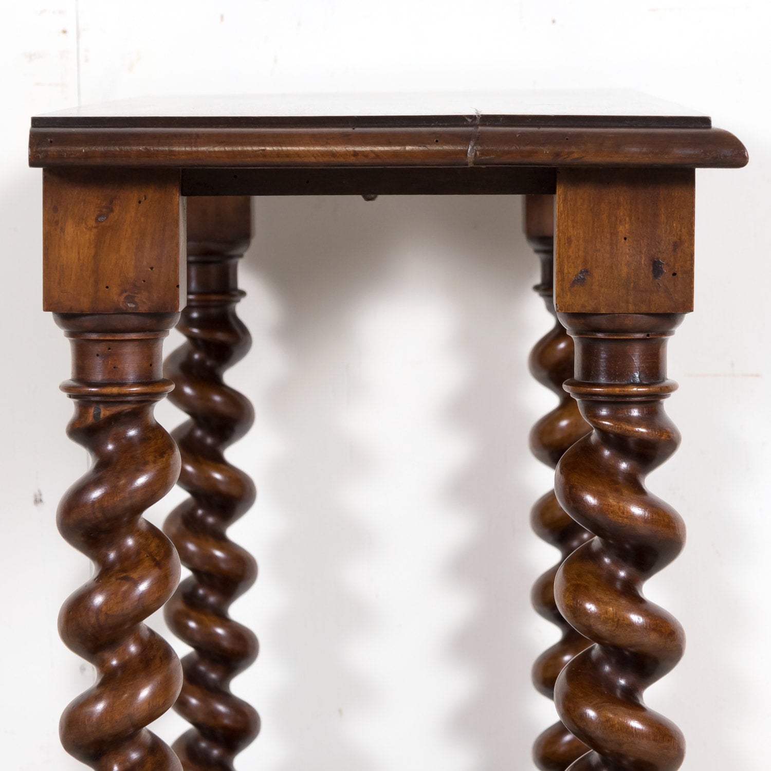 19th Century French Louis XIII Style Hand Carved Petite Barley Twist Console or Side Table