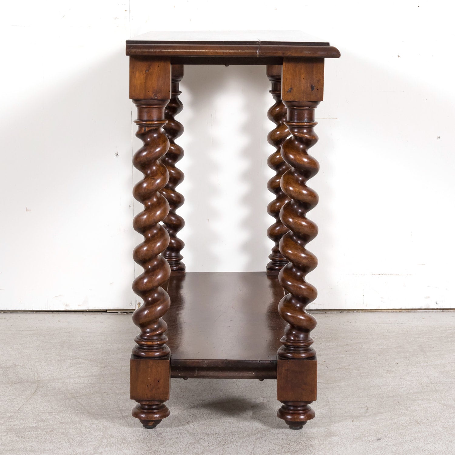 19th Century French Louis XIII Style Hand Carved Petite Barley Twist Console or Side Table